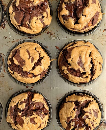 Healthy Chocolate Peanut Butter Banana Muffins