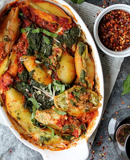 Cheesy Vegan Pesto Stuffed Shells