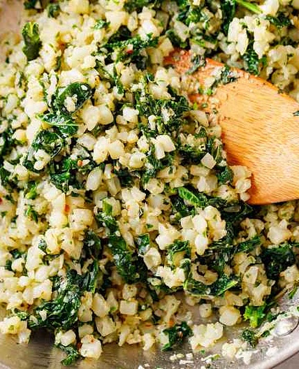 Garlic Butter Cauliflower Rice with Kale