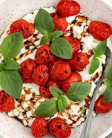 Burst Tomato Cottage Cheese Caprese Bowl