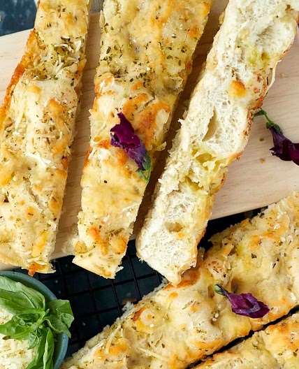 No Knead Cheesy Focaccia Bread