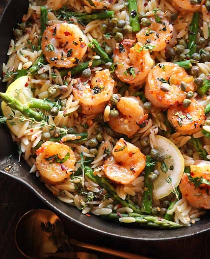 Lemon Shrimp Orzo with Asparagus