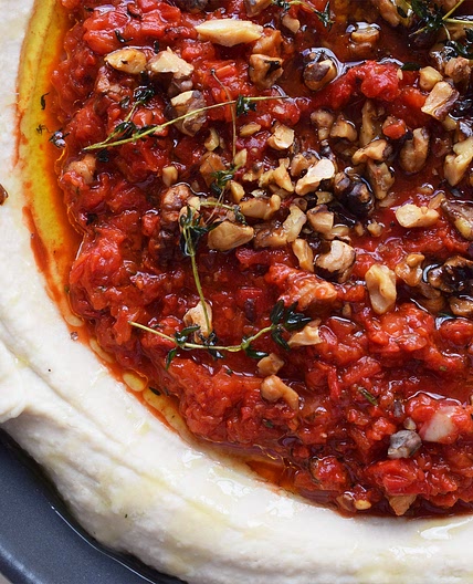 Butterbean hummus with red pepper and walnut