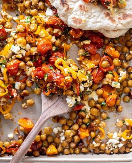 Roasted Chickpeas with Sweet Peppers and Feta