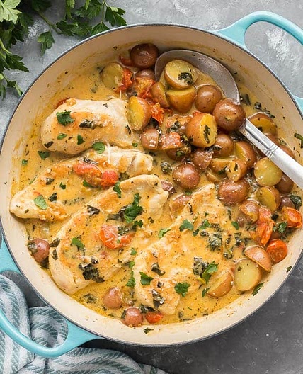 One Pan Tuscan Chicken and Potato Skillet