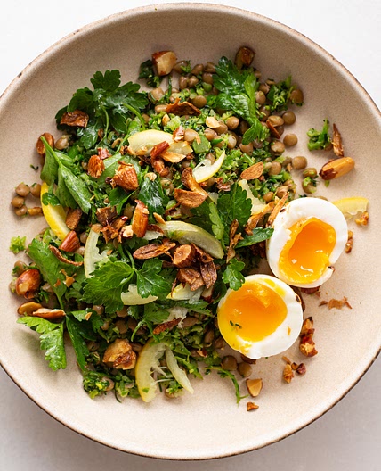 Almond Garlic Greens & Lentils