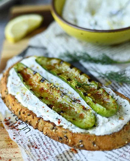 Tzatziki Toast with Grilled Cucumbers