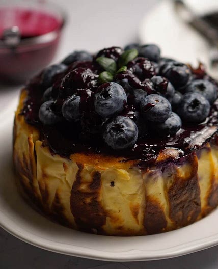 Blueberry Basque Burnt Cheesecake with Blueberry Glaze