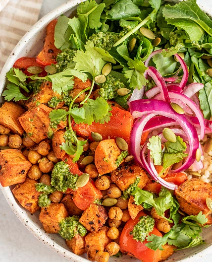 Roasted Chili Lime Chickpea Sweet Potato Bowl
