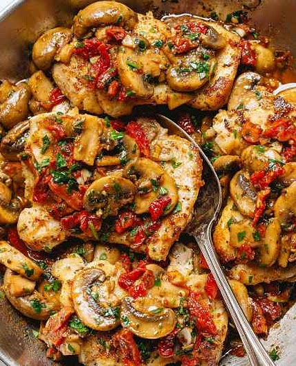 Garlic Mushroom Chicken Thighs with Sun-Dried Tomatoes