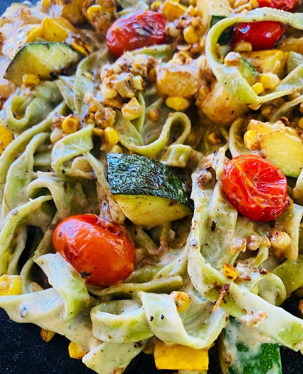 Blackstone Garden Veggie Pasta Alfredo