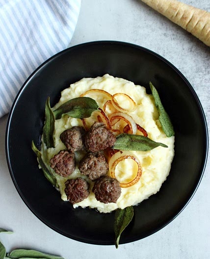 Mashed Potatoes and Parsnips with Meatballs