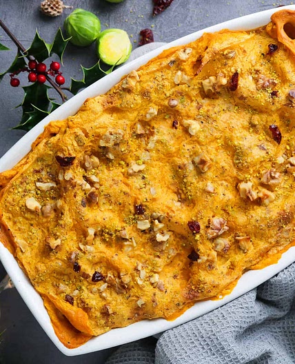 Butternut Squash Lasagna with Brussels and Cranberries