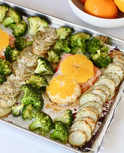One Pan Citrus Glazed Salmon, Broccoli, & Potatoes