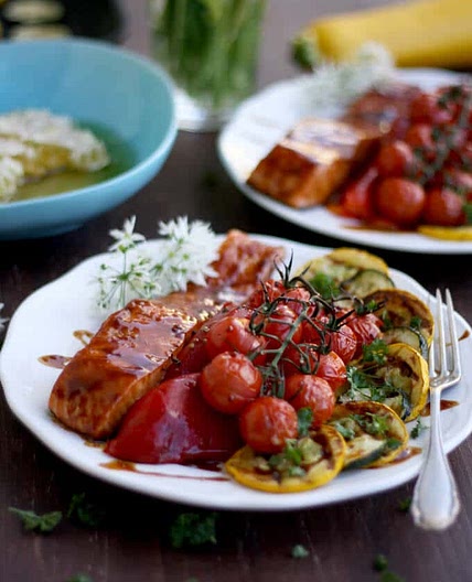 Honey Glazed Salmon with Summer Veggies