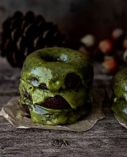 Baked Chocolate Mochi Donuts with Matcha Ganache