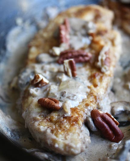 Pecan Crusted Chicken with Mushroom Cream Sauce