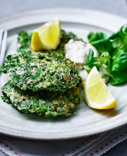 Kale, pea and ricotta fritters