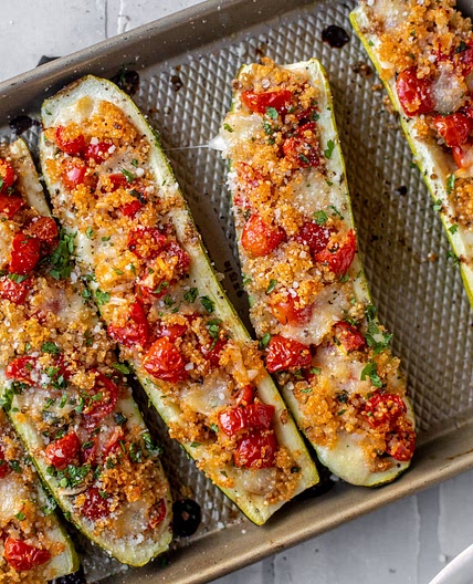 Bruschetta Quinoa Zucchini Boats