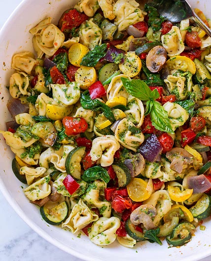 Tortellini with Pesto and Roasted Veggies
