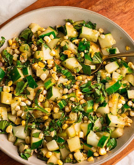 Summer Corn and Cucumber Salad with basil