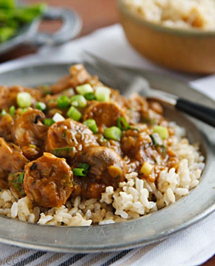 Vegan Sausage and Mushroom Etoufee