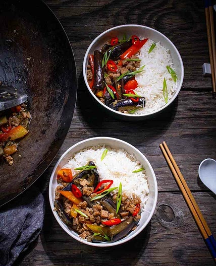 Chinese Eggplant Stir-Fry with TVP