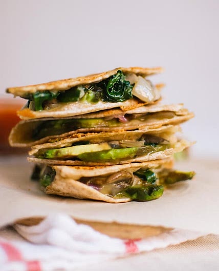 Crispy Mushroom, Spinach and Avocado Quesadillas