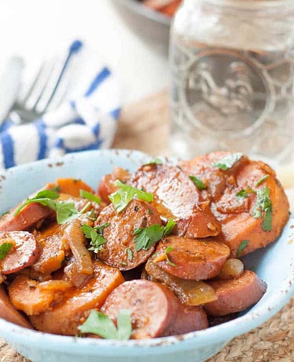 Sweet Potato, Caramelized Onion, Sausage Goulash