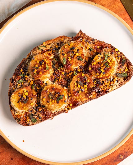 air fryer honey banana tahini toast
