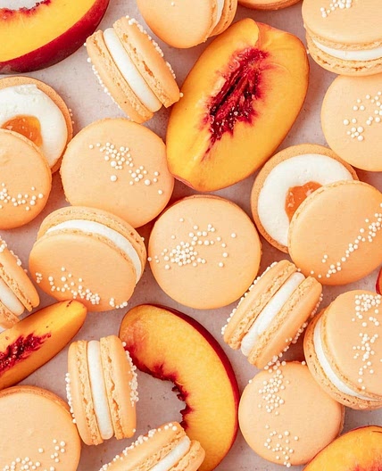 Peach Macarons with Fresh Peaches and Cream