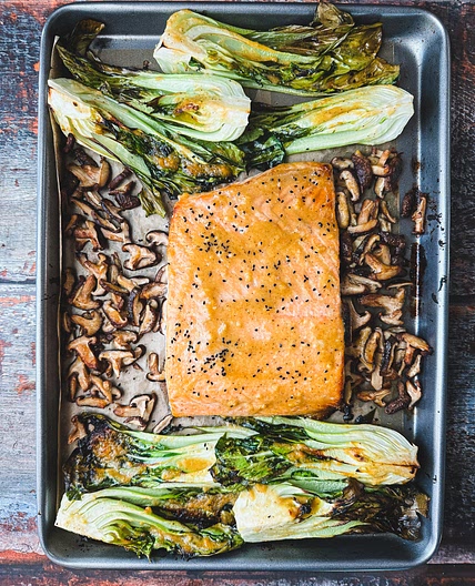 Best Miso Glazed Salmon recipe with bok choy and mushrooms