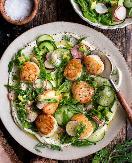 Scallops with Cucumber Salad & Mascarpone
