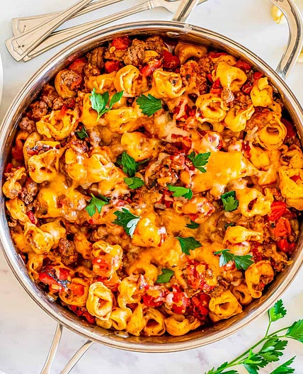 Taco Tortellini Skillet Recipe with Ground Beef