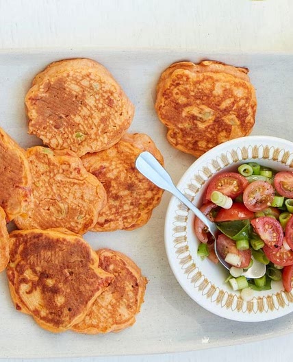 Annabel Karmel's sweetcorn and cherry tomato pancakes