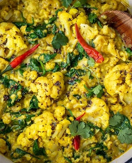 Golden Cauliflower Dal with Spinach and Coconut