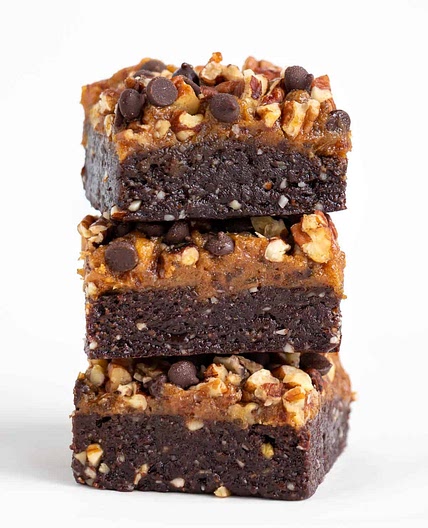 No Bake Turtle Brownies (Vegan, Gluten-Free)