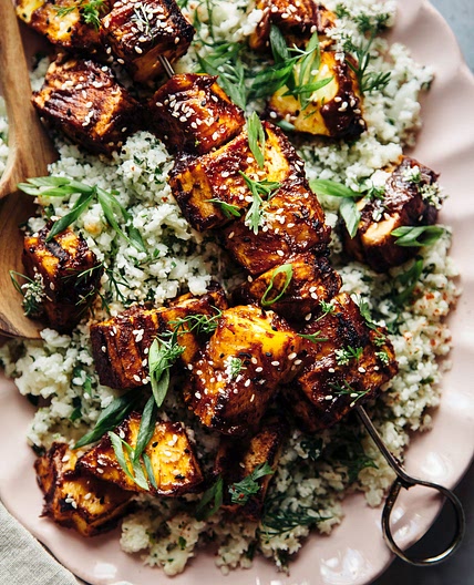Sweet and Spicy Grilled Tofu with Pineapple and Herbed Cauliflower Rice