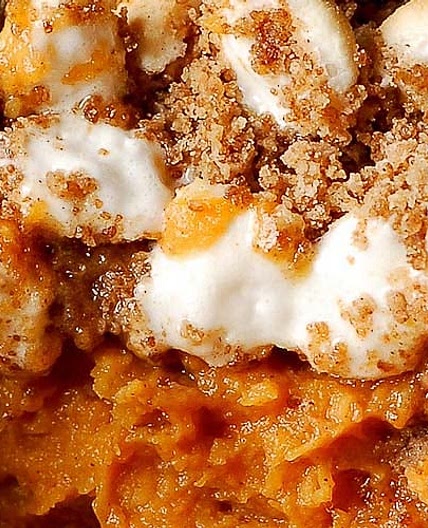 Sweet Potato Casserole with Marshmallows and Cinnamon Streusel