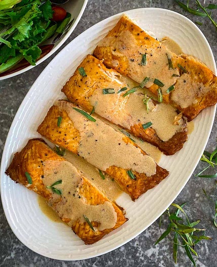Dijon Mustard & Tarragon Sauce over Salmon