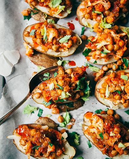 Twice Baked Potatoes with Buffalo Chickpeas & Cauliflower