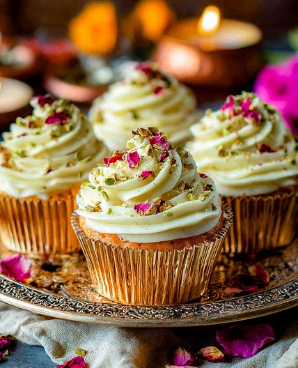 Rasmalai Cupcakes with Saffron Cream Frosting