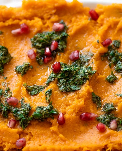 Mashed Sweet Potatoes With Lemon Basil Sauce