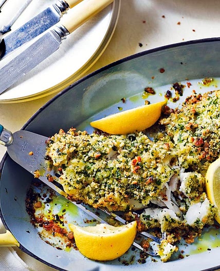 Roast cod with a lemon, garlic and parsley crust