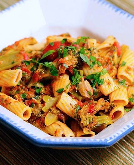 Pasta With Braised Broccoli and Tomato Recipe