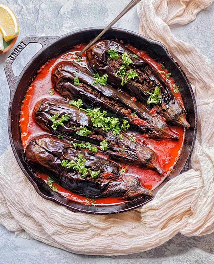Sheikh El Mahshi (Lebanese Stuffed Eggplants)