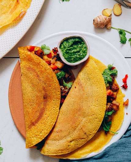 Savory Moong Dal Rice Crepes (Dosa or Cheela)