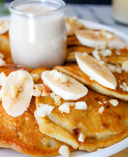 Banana Macadamia Pancakes With Vanilla Coconut Cream