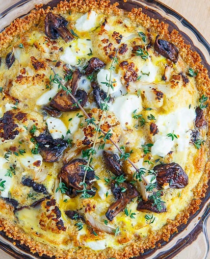 Roasted Cauliflower, Mushroom and Goat Cheese Quiche with Quinoa Crust