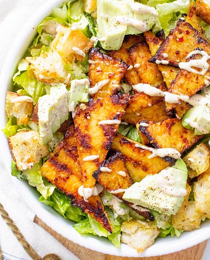 Grilled Tempeh Vegan Caesar Salad